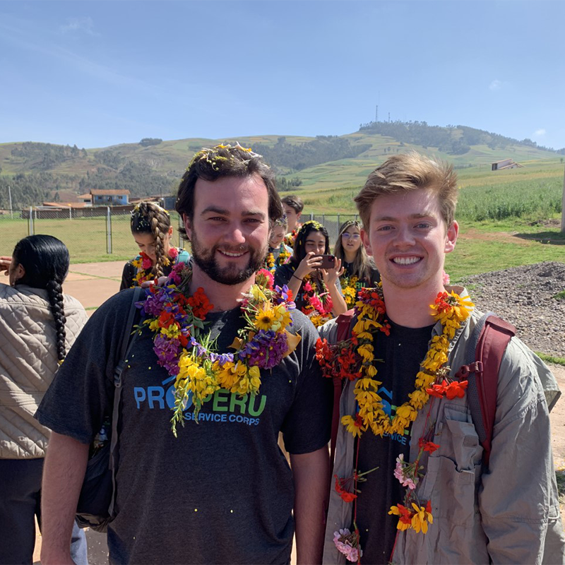 Students on the first day of a volunteer project building clean-burning stoves in a community near Cuzo, Peru.