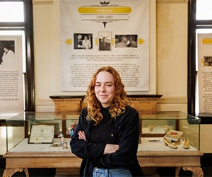 Jess O'Leary shows the History Center display