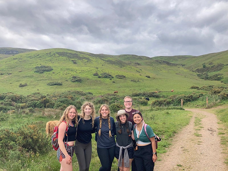 Students pose for a photo at the Pentland Hills.