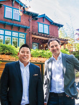 Sereno Group owners in front of business