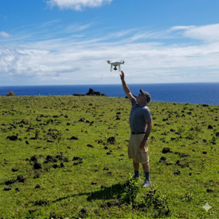 Professor Terry Jones using a drone on Easter Island 