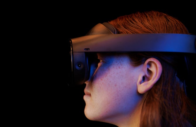 Woman with VR set on