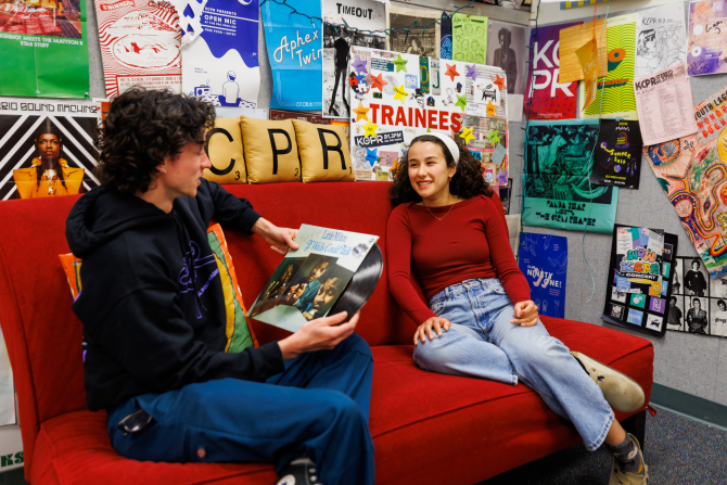 Two students in KCPR studio