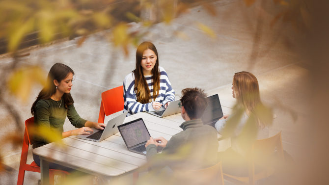 Students at a an outdoor study area