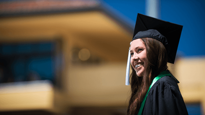 Student wearing a graduation mortarboard or square academic cap