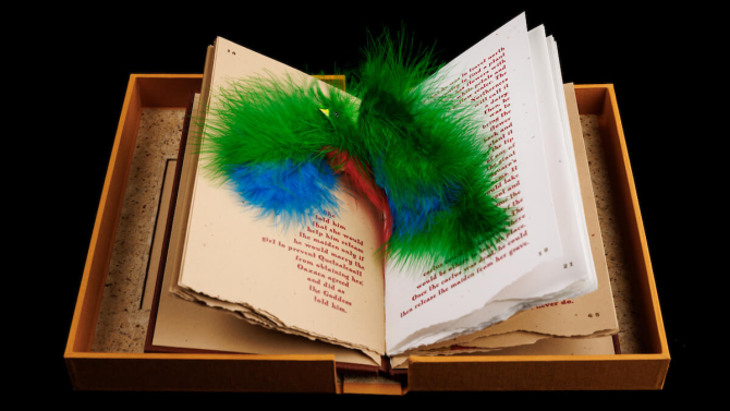 Work by Joe D’Ambrosio, an engineer-turned-artist and book binder. Part of Cal Poly’s Special Collections and Archives.