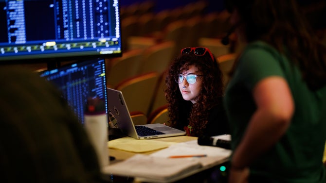 Students run through a tech rehearsal for their winter production of Clue: The Musical.